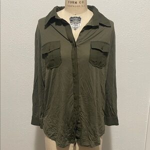 Sheer Olive Button Down Shirt